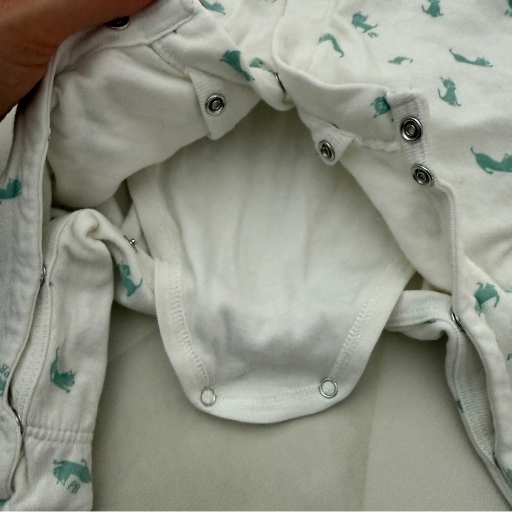 Petit Bateau Bodypyjama Cotton Baby Pyjama Footie 9M - Green Cat Print - Picture 8 of 11